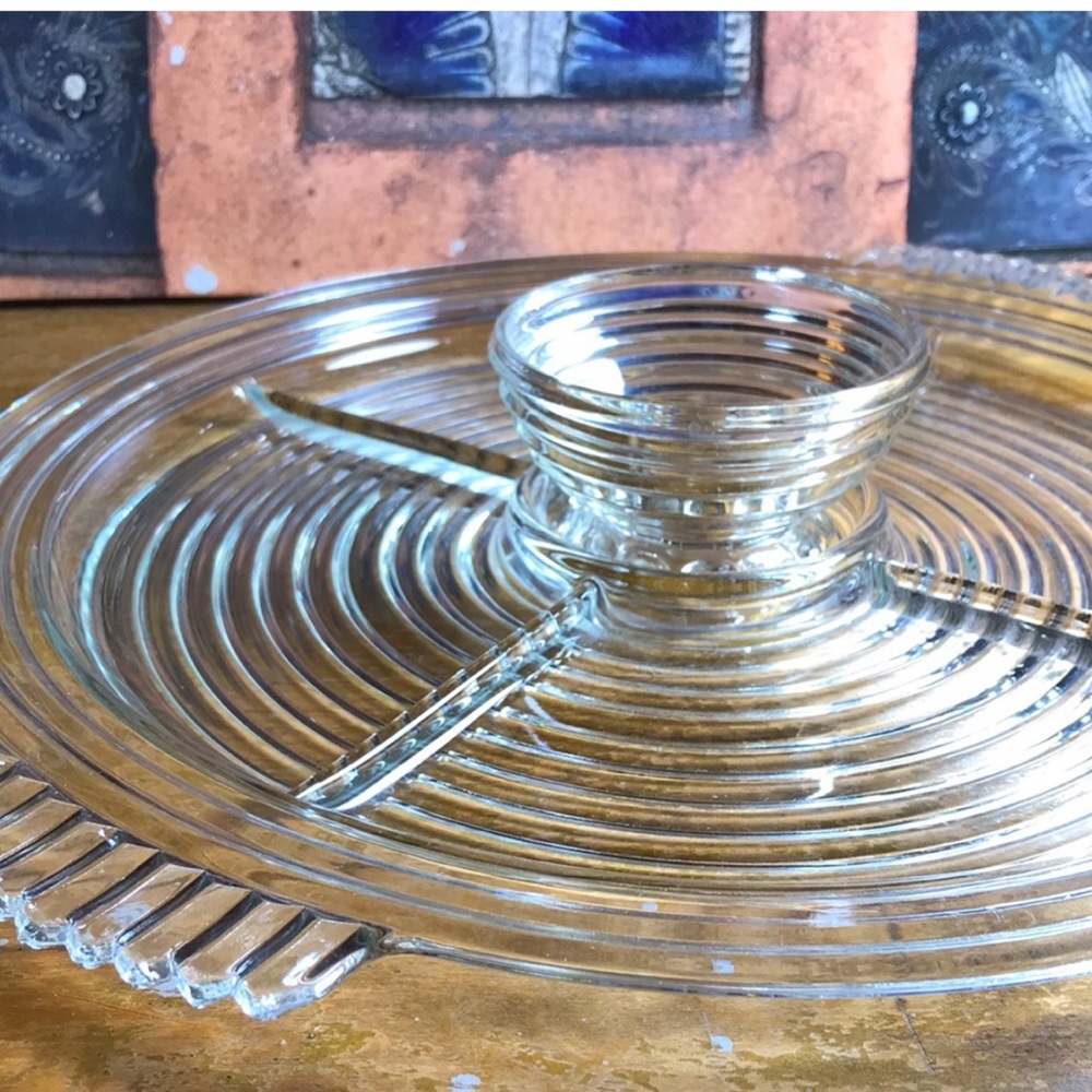 Art Deco "Manhattan" 4-Section Platter with Sauce Dip Bowl Vintage Anchor …